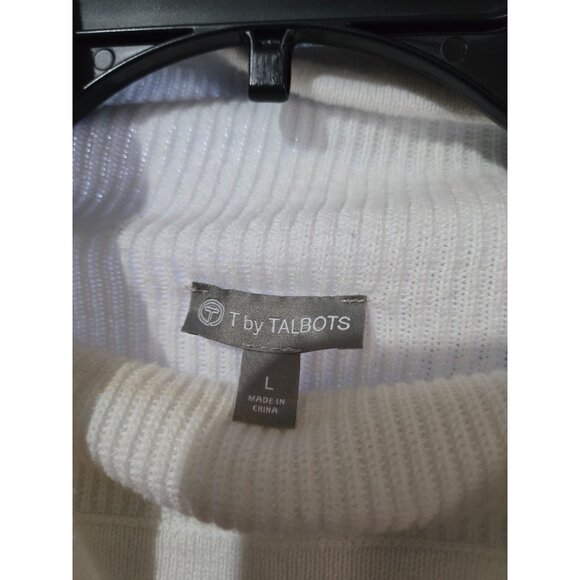 T By Talbots Womens White Knit Cowl Neck Sweater Size Large Minimalist Coastal - Picture 5 of 9